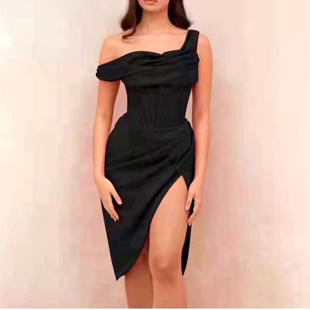 Black satin corset midi cocktail dress brand new never worn